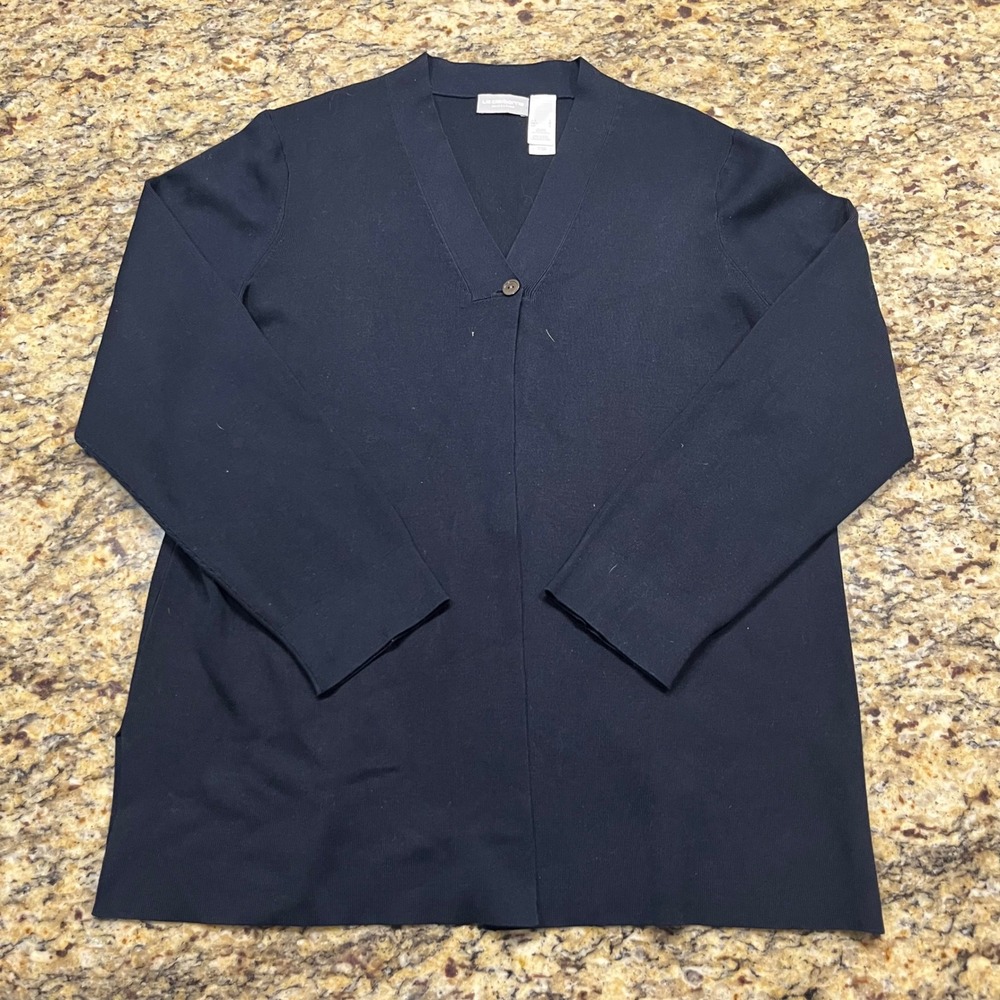 Liz Claiborne Collection Navy Blue Silk Blend V-Neck Cardigan Sweater Large